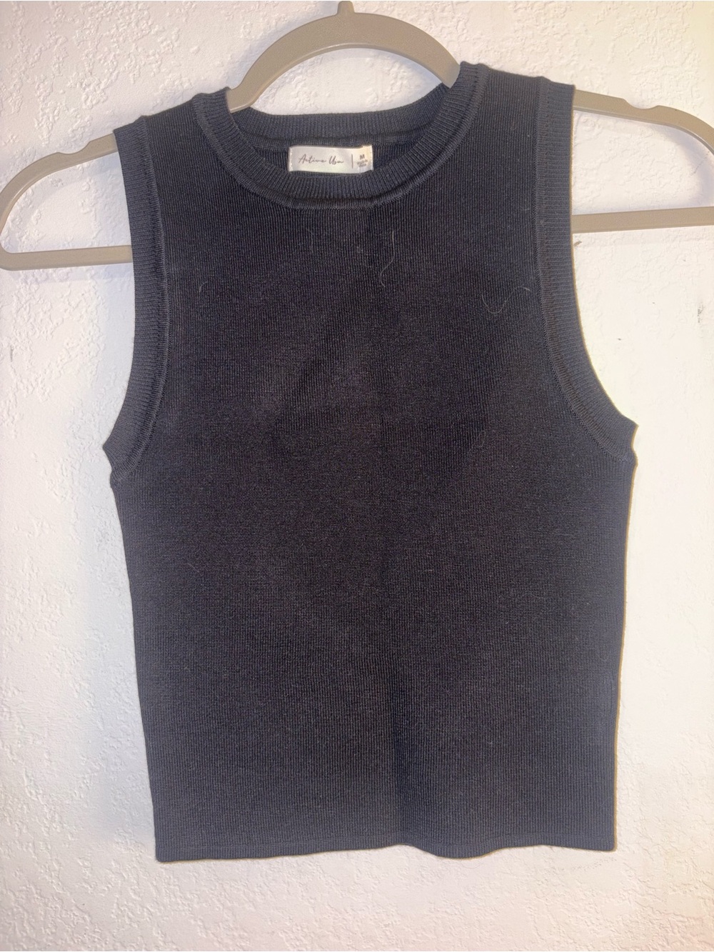 Active USA Black Ribbed Knit Tank Top